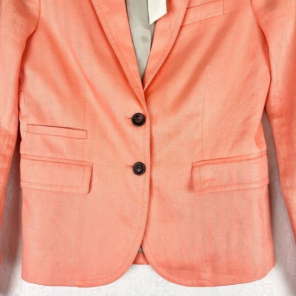 J. Crew Linen Schoolboy Blazer Size 0 NWT Coral Two Button Lined - Picture 3 of 8